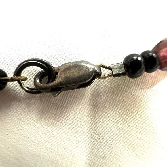 Purple and green sterling silver crystal  beaded necklace - Picture 6 of 8